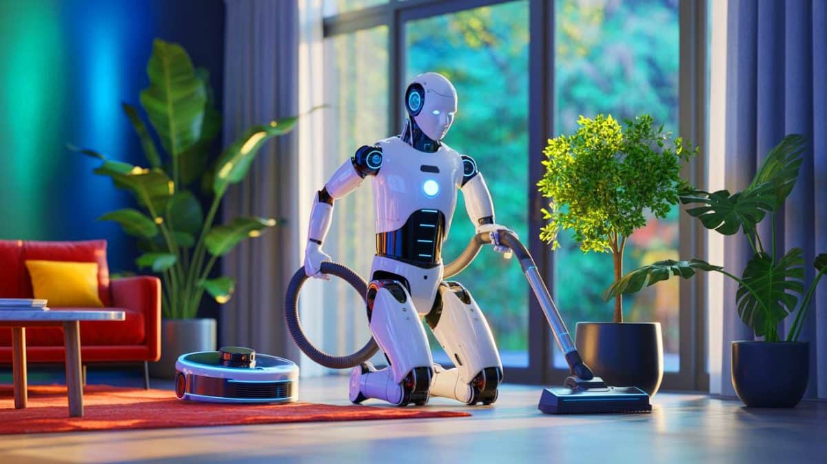 Illustration de Neo, le robot humanoïde de la startup 1X Technologies, conçu pour automatiser les tâches ménagères.