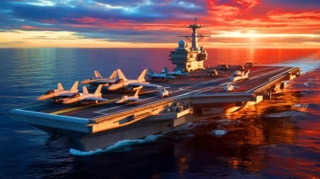 Illustration de la future flotte aérienne diverse du porte-avions de nouvelle génération PA-NG.