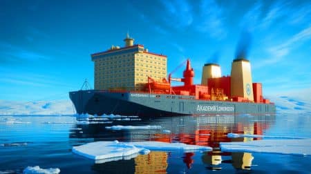 « Comment fonctionnent les centrales nucléaires flottantes russes » : la nouvelle arme énergétique de Moscou dévoilée Illustration de la centrale nucléaire flottante Akademik Lomonosov en route vers Pevek pour fournir de l'énergie propre.