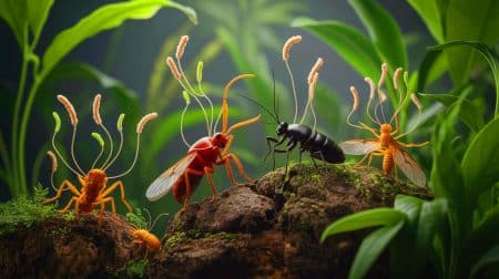 « Quand les champignons prennent le contrôle des insectes » : une menace invisible qui peut déstabiliser des écosystèmes entiers Illustration de l'impact dévastateur des champignons sur la biodiversité et la sécurité alimentaire mondiale.