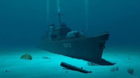 « Que faisait ce navire à près de 7 000 m de fond ? » : l’incroyable histoire du “Sammy B”, l’épave la plus profonde du monde Illustration de l'épave du U.S.S. Samuel B. Roberts découverte dans la mer des Philippines.
