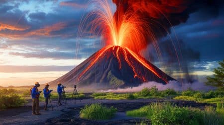 Illustration de la perception erronée d'un réveil global des volcans amplifiée par les réseaux sociaux.
