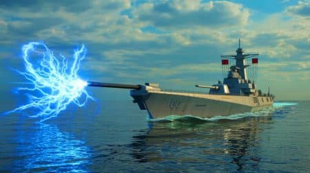 « Tokyo teste une arme du futur en mer » : un railgun électromagnétique japonais tire plus vite que n’importe quel missile Illustration de la puissance du railgun japonais testé en mer, capable de tirer à Mach 7.
