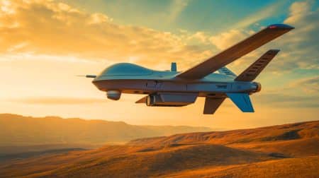 Illustration de la présentation du drone de combat autonome Europa par la start-up Helsing.