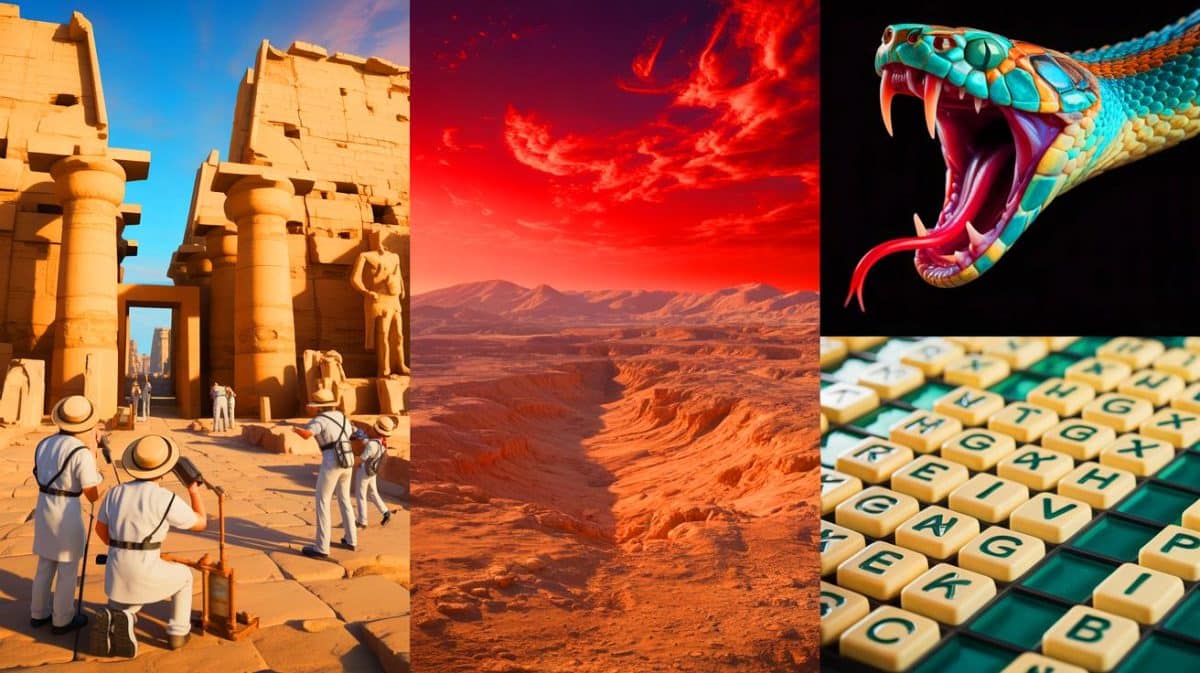 Découvertes fascinantes : comment six avancées scientifiques pourraient transformer notre quotidien et défier nos perceptions Illustration de découvertes scientifiques variées allant des mystères du temple de Karnak aux phénomènes martiens.