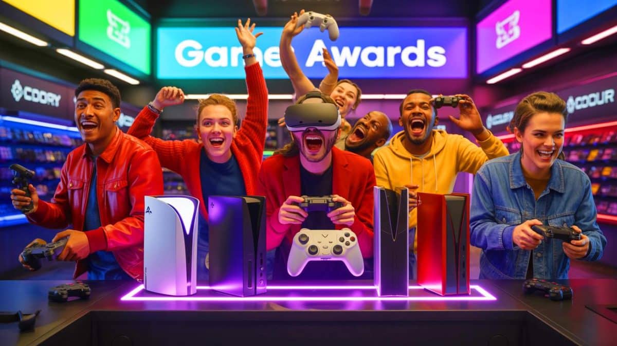 Jeux vidéo 2025 : profitez de remises jusqu’à 42 % pour vaincre votre backlog et découvrir les nommés GOTY Illustration de la célébration des Game Awards 2025 avec des réductions sur les jeux nominés lors du Black Friday.
