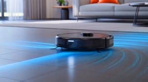 Illustration de l'aspirateur-robot DEEBOT T50 Pro Omni Gen2 d'ECOVACS en action.