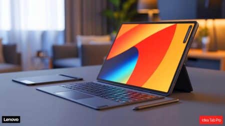 Illustration de la tablette Lenovo Idea Tab Pro avec clavier et stylet en promotion avant le Black Friday.