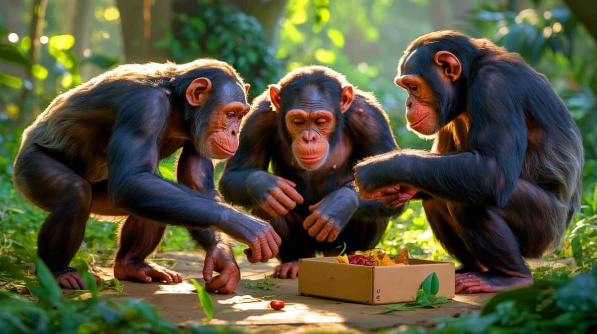 Illustration de la capacité des chimpanzés à réviser leurs croyances face à des preuves contradictoires.