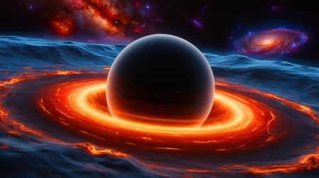 Illustration de la première image d'un trou noir capturée par le télescope Event Horizon.
