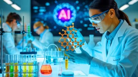 Illustration de la découverte d'une enzyme capable de décomposer le polyuréthane grâce à l'intelligence artificielle.