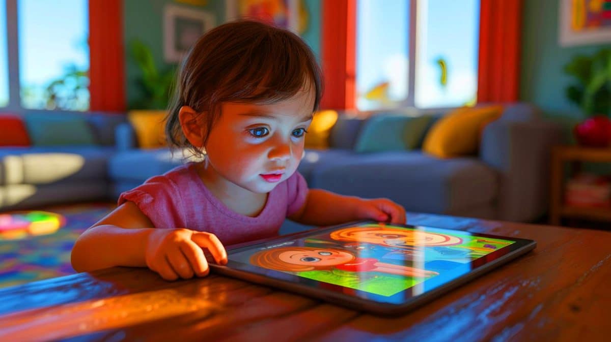 Illustration de vidéos pour enfants générées par intelligence artificielle diffusées sur des plateformes numériques.