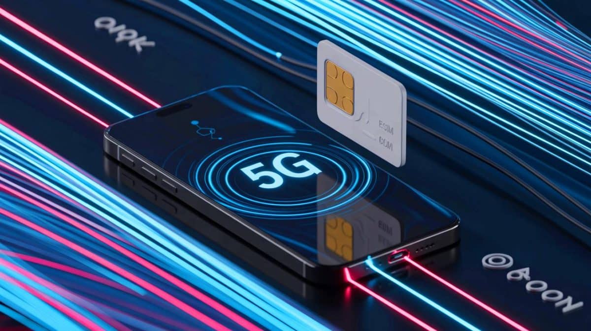 Illustration de la sélection d'un forfait mobile adapté avec 5G, eSIM et data illimitée.