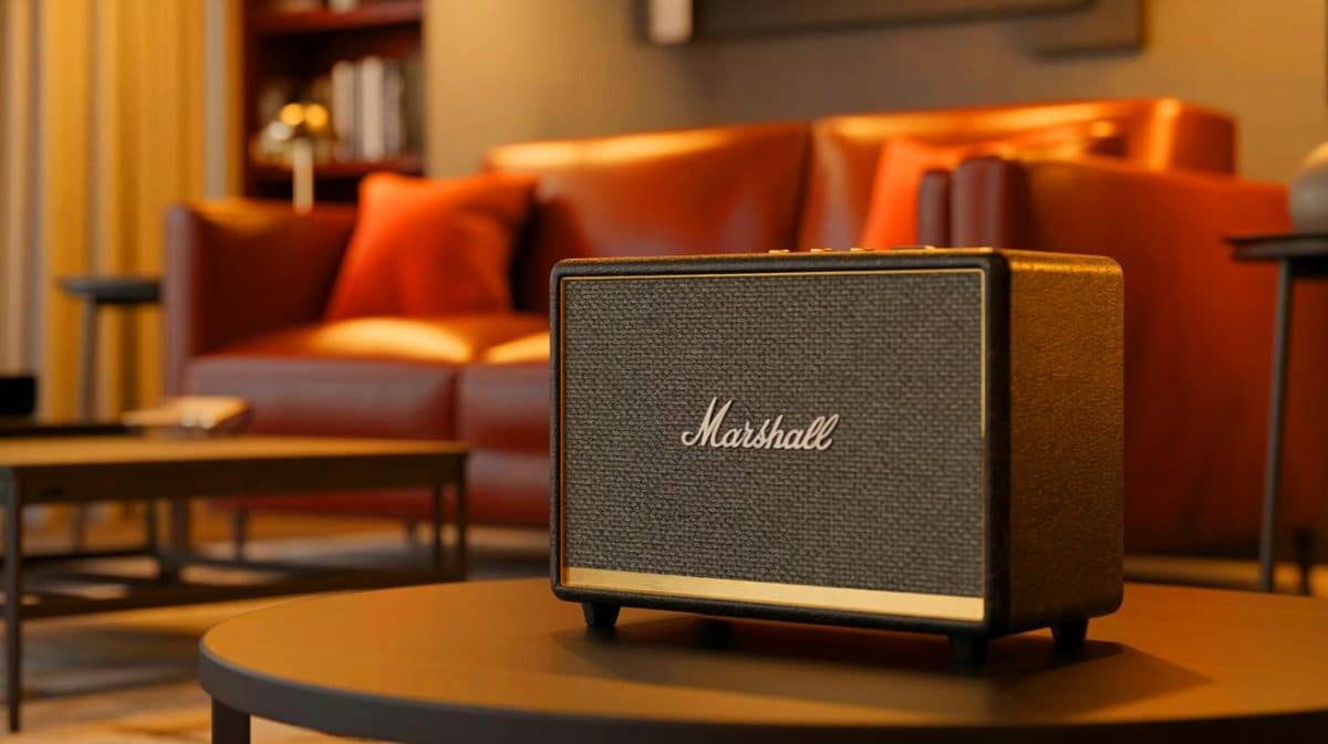 Illustration de l'enceinte Marshall Acton III avec son design vintage et sa qualité sonore exceptionnelle.