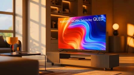 Illustration de la télévision Xiaomi F Pro 32″ avec technologie QLED à un prix compétitif.